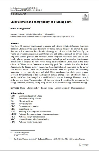 China’s climate and energy policy: at a turning point?